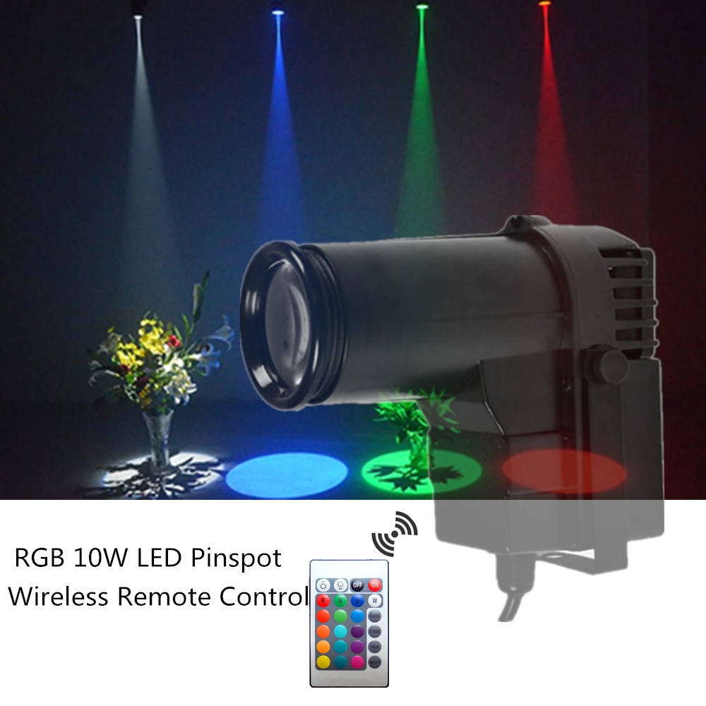 

Wireless Remote Control 10W RGB LED Pinspot Spotlight Beam Stage Light Disco DJ Party SpotLight Club KTV Mirror Ball Disco Light