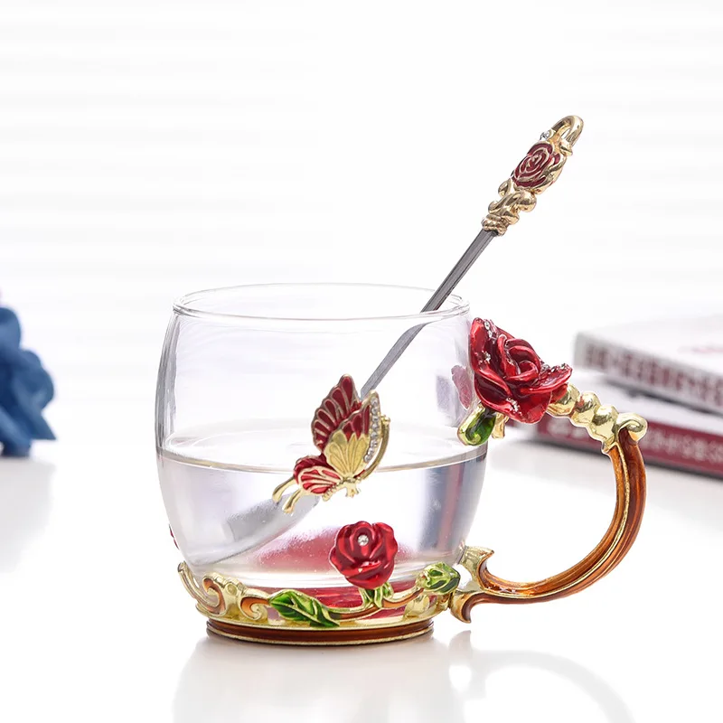 Синяя/красная эмалированная хрустальная чашка чайный цветок стекло высокого