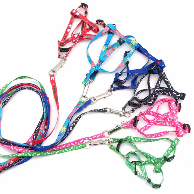 

Adjustable 1CM Print Rope Small Pet Dog Cat Rope Collars & Lead Leash Harness Chest Strap Pets Leads Random Color