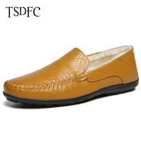 brand autumn winter warm fur leather flats loafers winter mens moccasins casual shoes fashion slip on driving shoes size 38 47