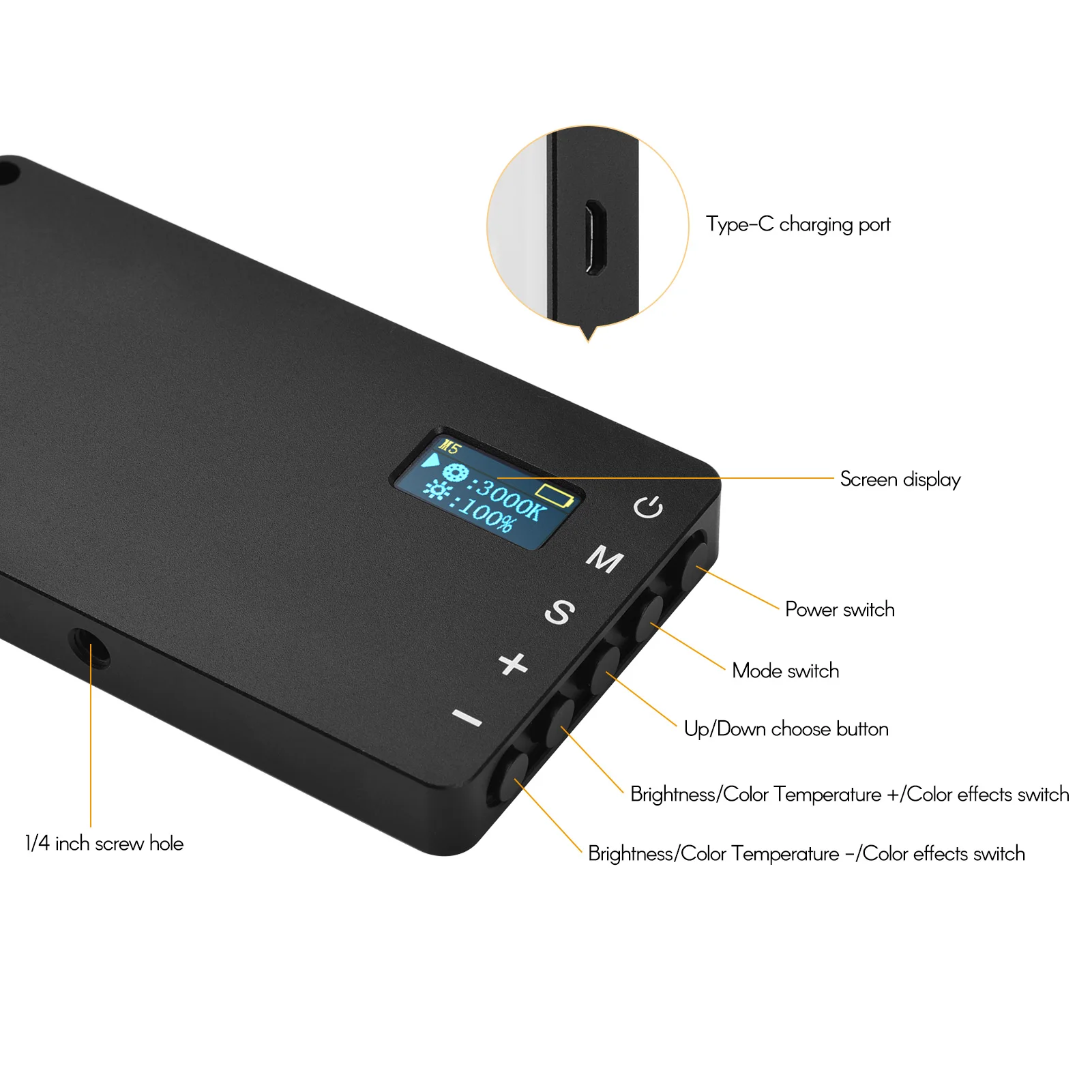 Компактный светодиодный осветитель для видеосъемки RGB 3000K-6500K с регулируемой