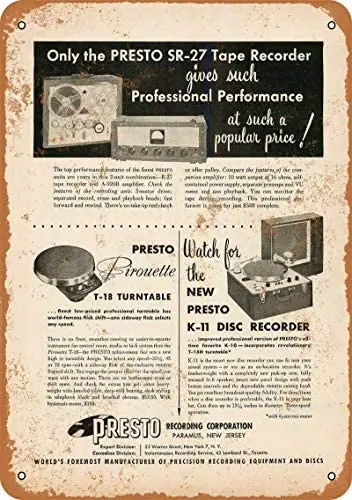 

1955 Presto Precision Recording Equipment Metal Sign Vintage Look
