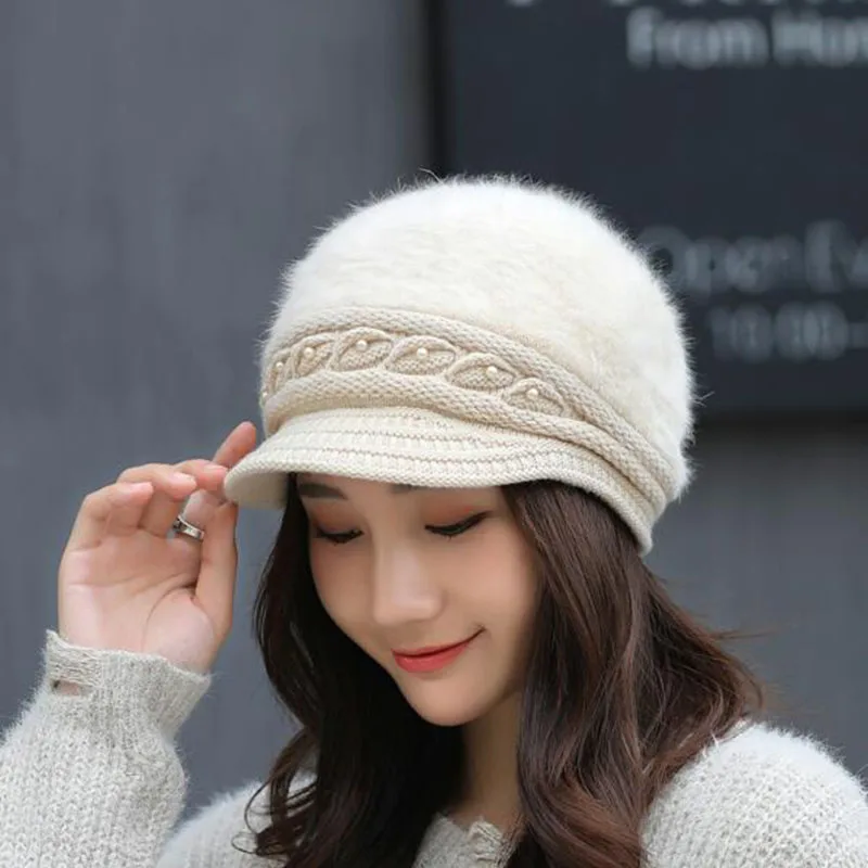 

New Brand Hat Autumn And Winter Knitted Hat Female Thermal Rabbit Fur Hat Knitted Windproof Knitted Hat Female Beanies