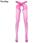 Летние мужские прозрачные тонкие колготки TiaoBug, ажурные эластичные колготки с промежностью и перекрещивающимися полосами, нижнее белье для геев, чулки