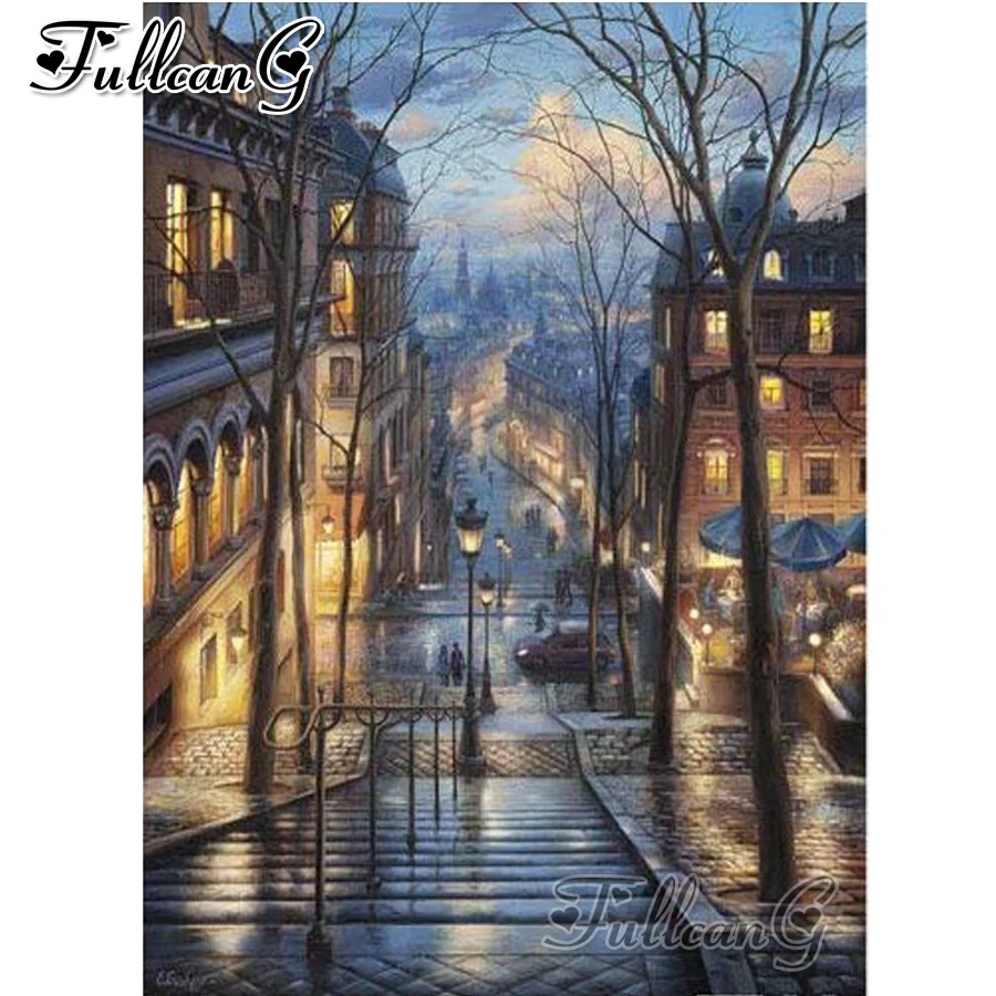 FULLCANG diy 5d Алмазная мозаика Монмартр Весенняя алмазная живопись полная квадратная