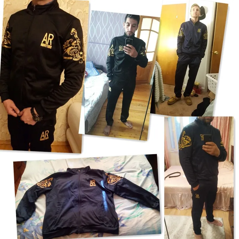 

Men Tracksuit Outerwear Hoodie Set 2 Pieces Autumn Sporting Track Suit Male Fitness Stand Collar Sweatshirts Jacket + Pants Sets