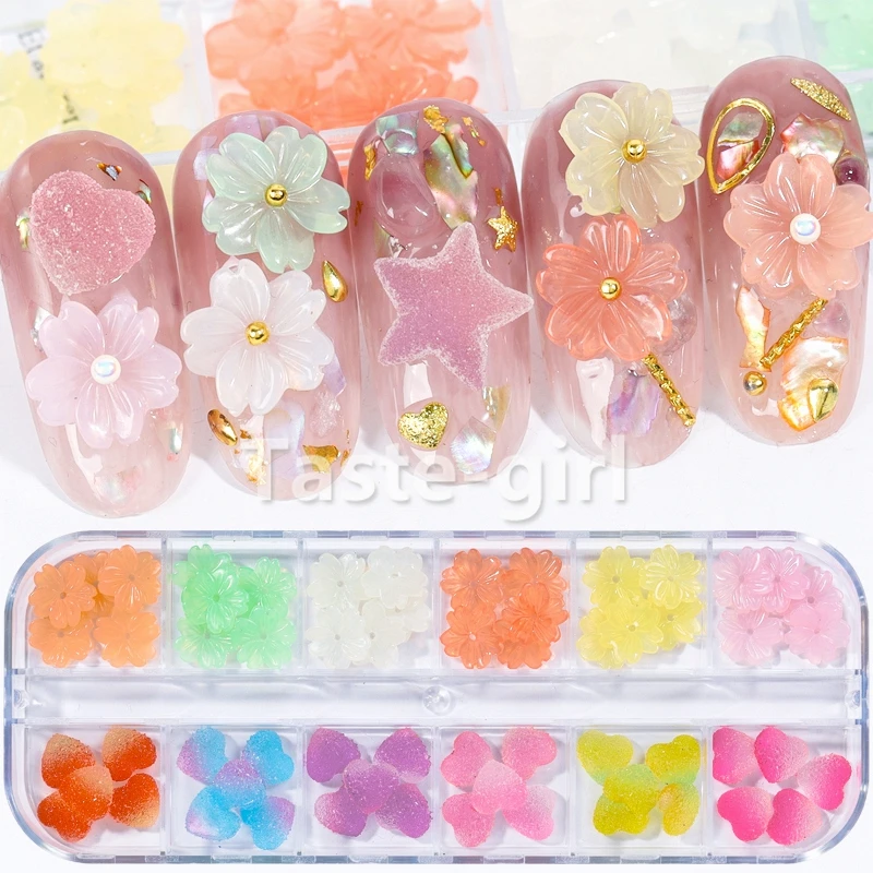 New arrival 60PCS fake nails accessories sweet 3D nail art decorations rhinestones flower manicure supplies tool heart star | Красота и