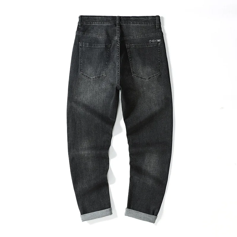 

Stretch Small Straight Denim Trousers Male Korean Black Young Mid Waist Jeans For Men Washed Full Length Casual Fashion Trousers