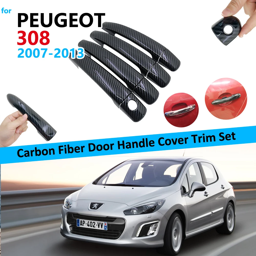 Комплект накладок на дверную ручку из углеродного волокна для Peugeot 308 sw cc RCZ 2007 ~ 2013