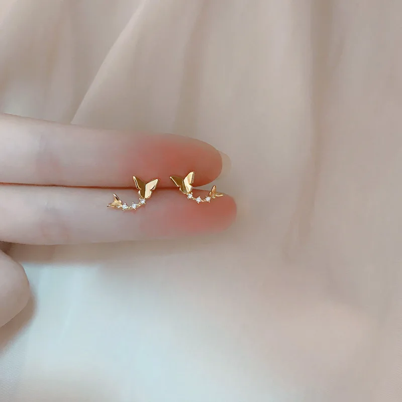 

Genuine Silver Color Mini Small Set auger arc Butterfly Stud Earrings for Women Animal Jewelry Gift