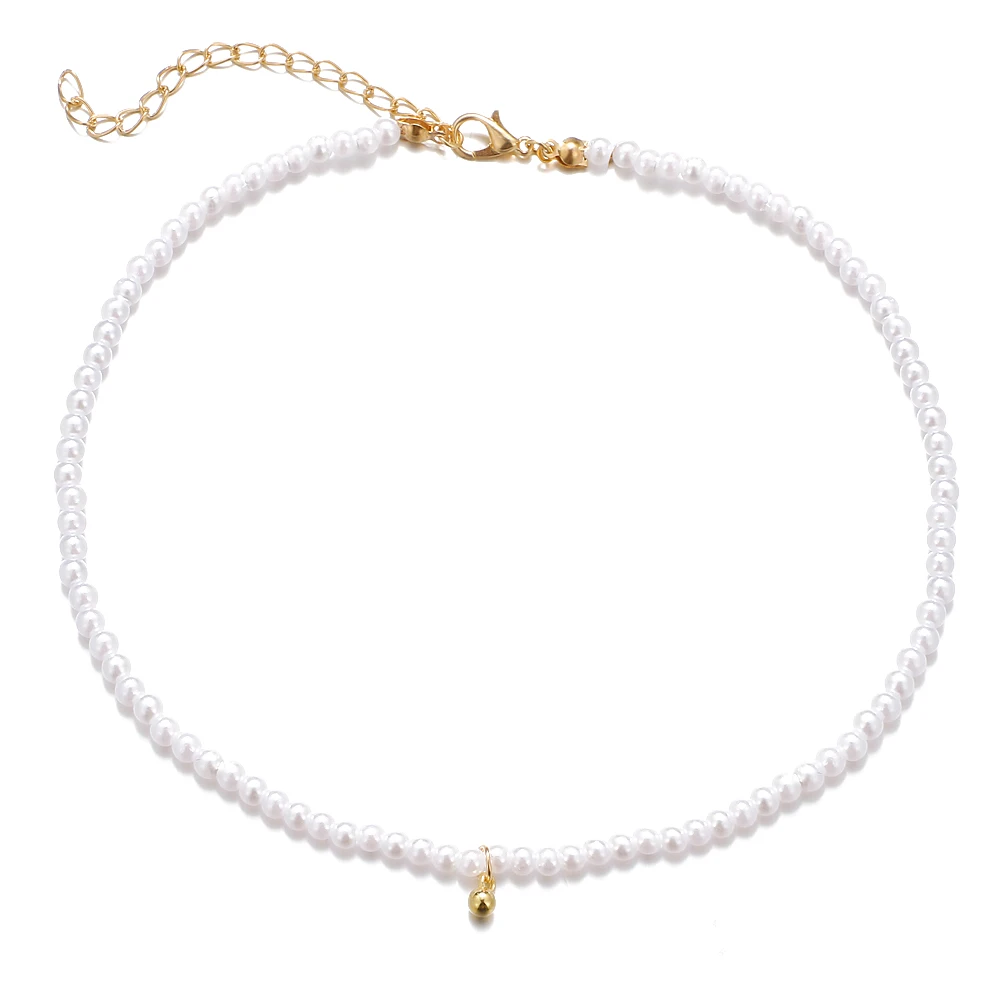 

VKME Elegant White Pearl Choker Necklace Cute Metal Pendant Wedding Necklace for Women Charm Fashion Jewelry 2021