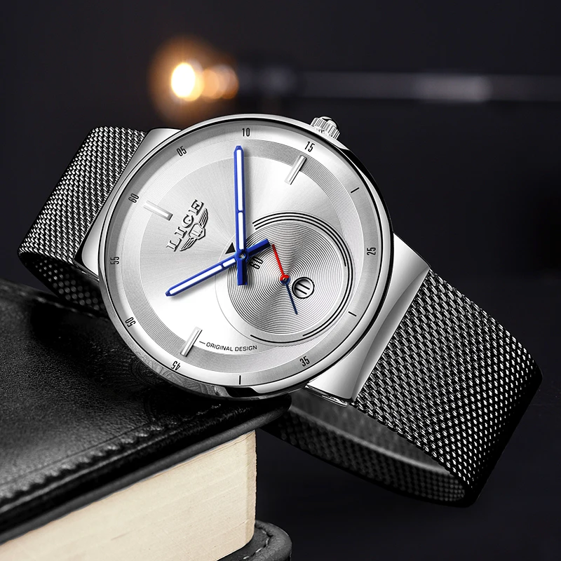 Часы наручные LIGE мужские кварцевые водонепроницаемые модные повседневные в