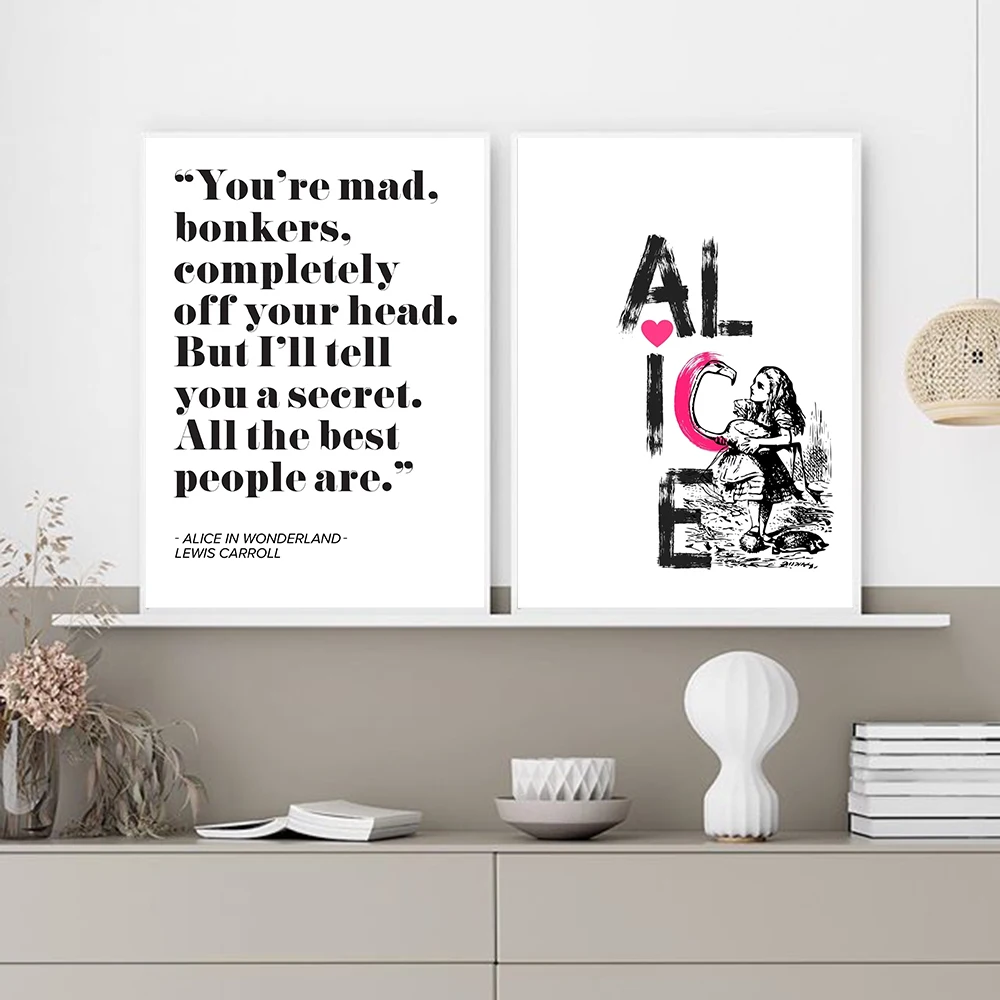 

Alice In Wonderland Quote Art Print Canvas Painting Colorful Girl Poster and Print Wall Art Pictures Modern Girl Room Decoration