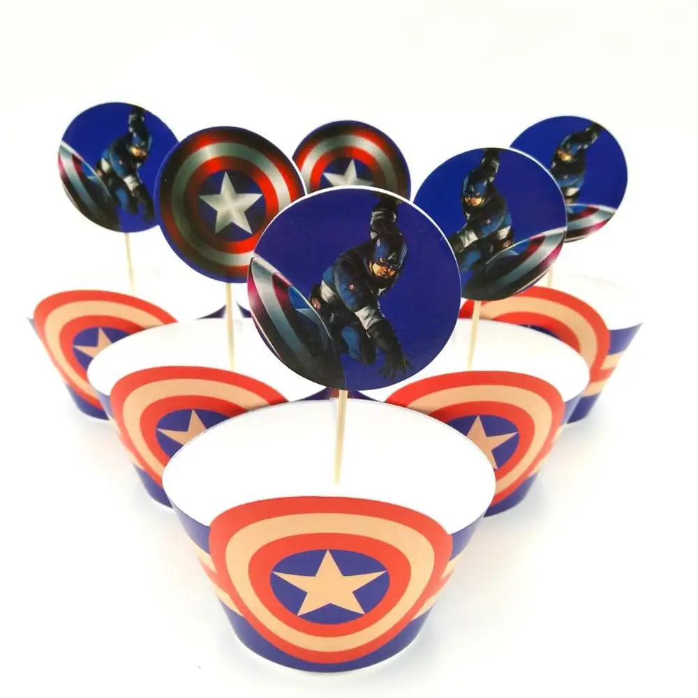 24 шт Мстители Капитан Америка карточки топперы украшения карты подставки для