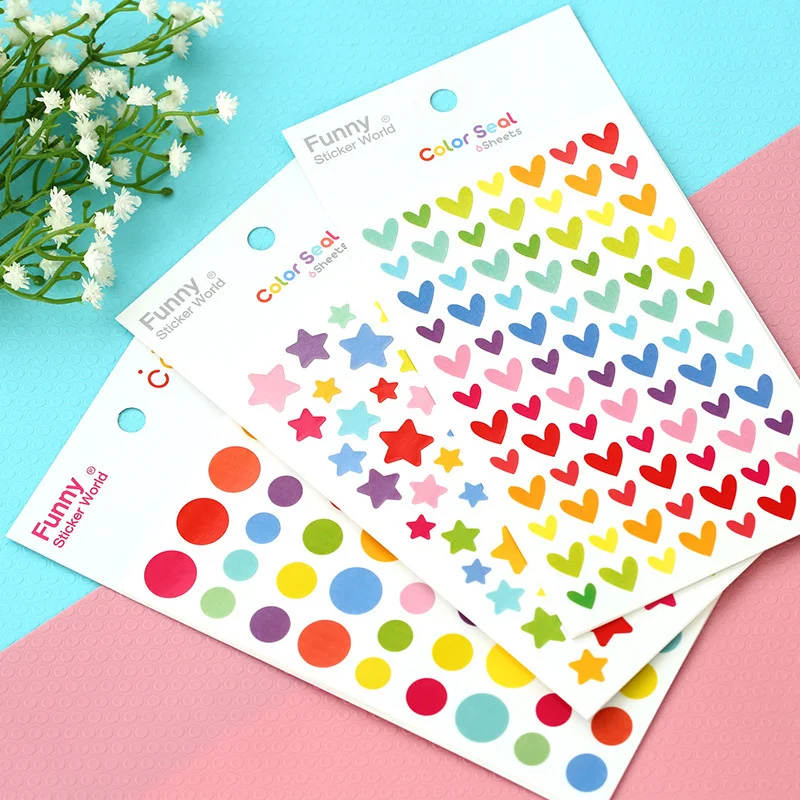 

Stationery Rainbow Mini Love Heart Stars Circle Album Decoration Paper Sticker Handbook Material Sticker planner stickers