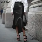 Элегантная женская юбка из искусственной кожи 2021 VONDA Сексуальная асимметривечерние вечерняя юбка с высокой талией бедра длинные юбки Mujer