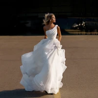 fashion one shoulder a line ruched organza wedding dress princesse cusotmized made bridal dress 2021