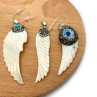 1pc natural pearl shell pendants with rhinestone leaf shape feather shape diy for making necklace 14x57mm 23x60mm 19x52mm size