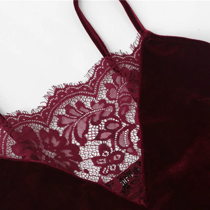 Модная женская Вельветовая пижама из 2 предметов Сексуальная кружевная Пижама на