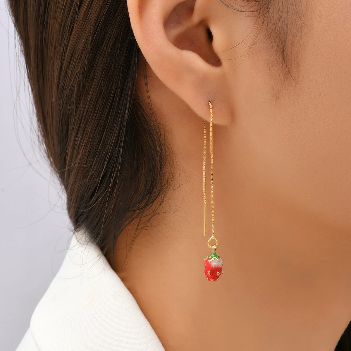 

New product S925 silver needle sweet and cute strawberry ear line long tassel pendant earrings for women exquisite present jewel