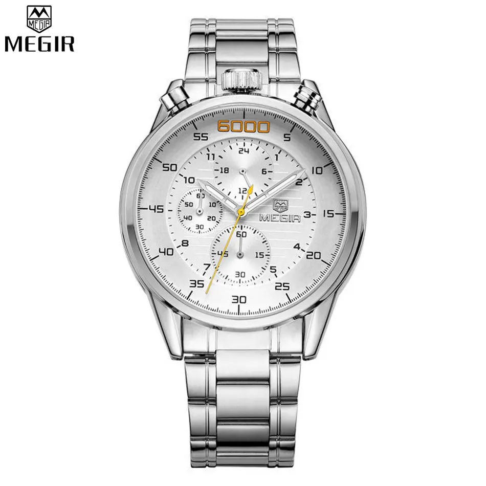 Megir черные часы лучший бренд роскошных мужчин полный стали хронограф 6 руки 24 ч.