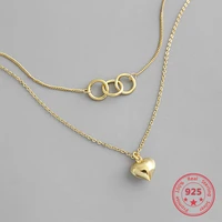 factory price 100%925 sterling silver heart shaped pendant multiple ring interlocking trendy double layer design female jewelry