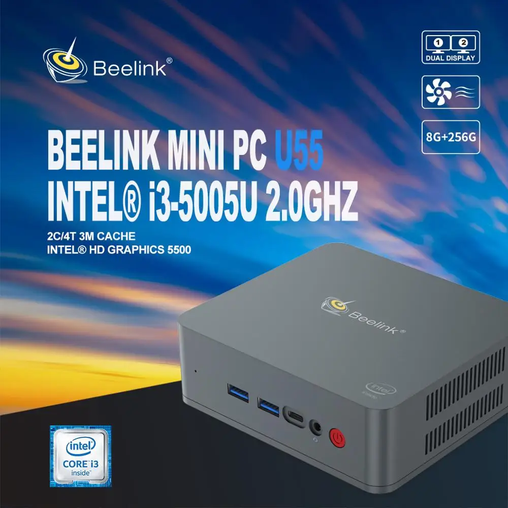 Beelink U55 мини ПК Win10 Intel Broadwell i3 5005U 8G ОЗУ 128 ГБ/256 ГБ/512 ГБ/1T ПЗУ USB3.0 RJ45 BT4.0 Type C Dual WIFI 2 4G + 5