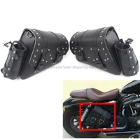 Motorcycle universal retro black rivet saddle bag with water bag rear side tool bag moto waterproof buckle side storage bag