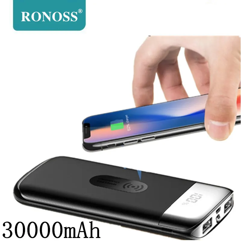 30000 мАч беспроводной внешний аккумулятор 2 USB светодиодный портативное зарядное