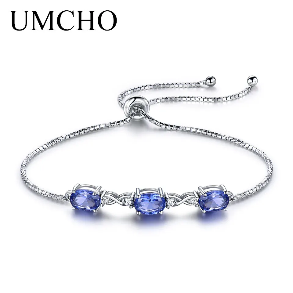 Браслеты UMCHO из чистого серебра 925 пробы, браслеты для женщин, нано Танзанит, регулируемый Теннисный браслет, рождественские ювелирные изделия, подарок