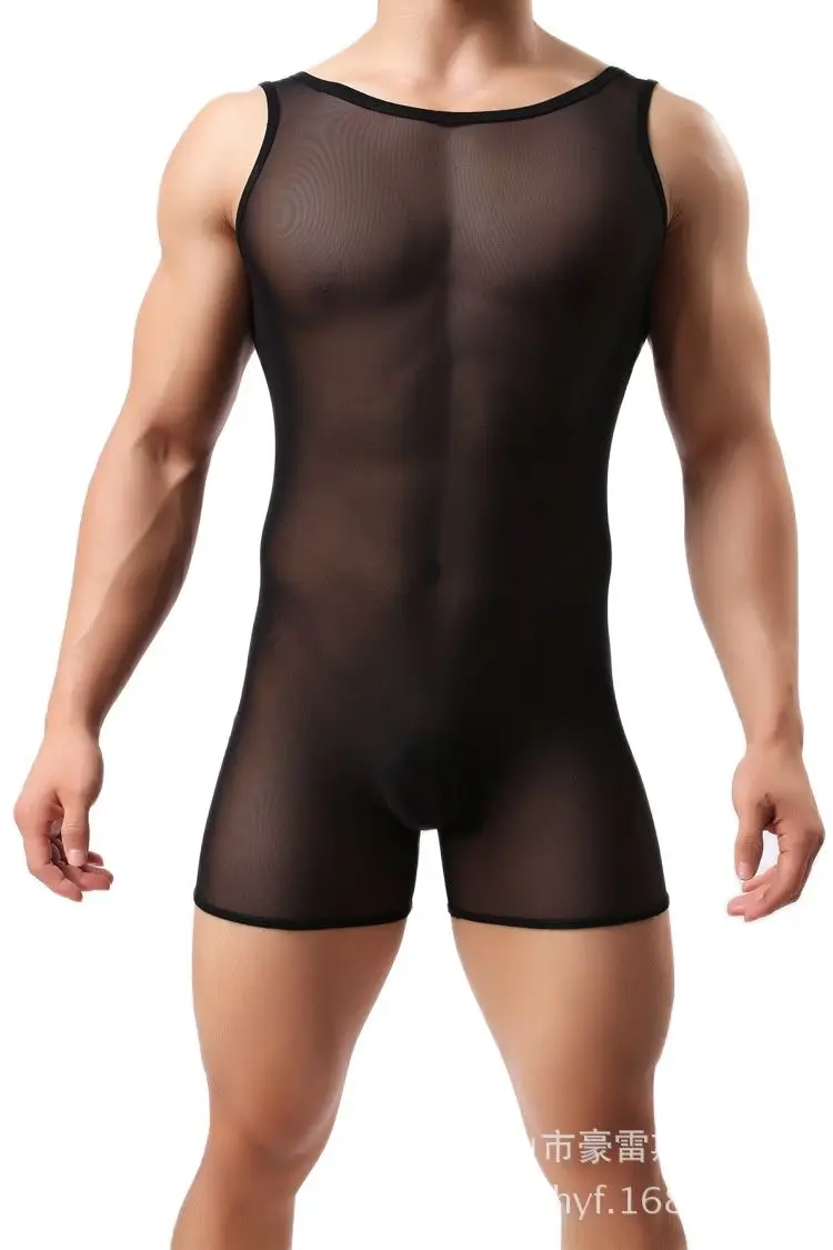 Пикантное Мужское боди корсет из высокоэластичной ткани сетчатый прозрачный