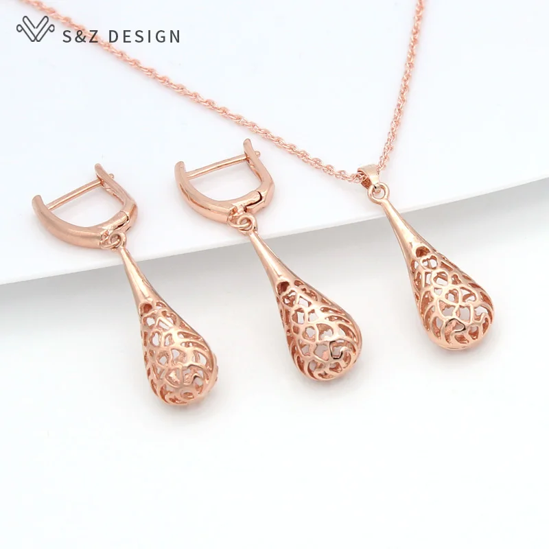 Женский винтажный Ювелирный Комплект S &amp Z серьги-подвески из розового золота 585