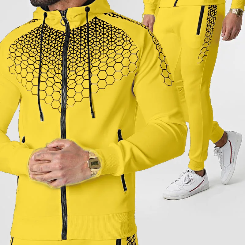 

Men's Fashion Casual Suit 2021 Autumn And Winter New Splicing Jogging Sportswear Zipper Hoodie + Pants 2-Piece Sports Suit