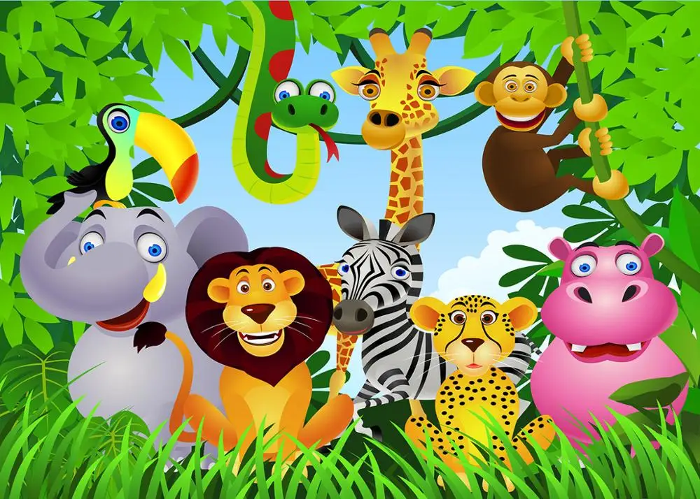 

Jungle Safari Themed photography backdrops Animals Birthday Party Banner Baby Kids Portrait Photo Background
