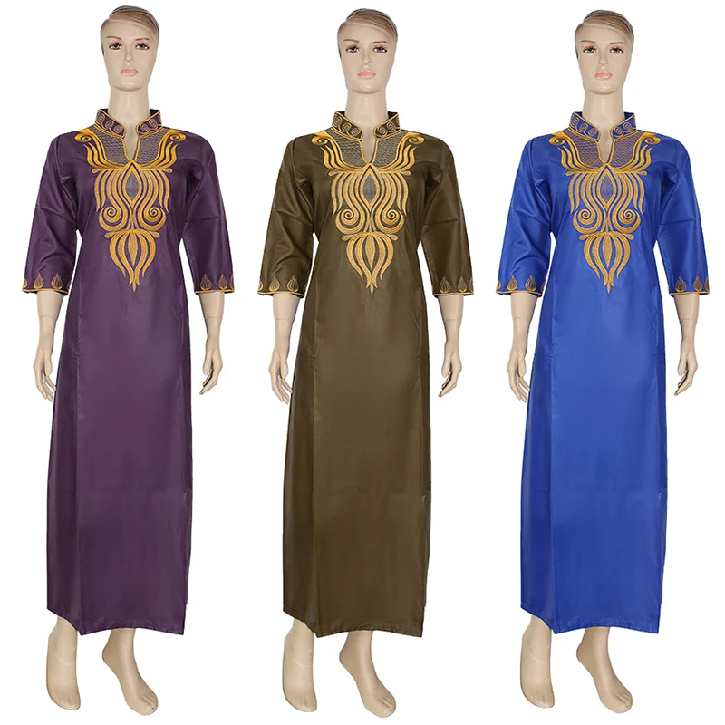 

MD African Dress Women Wedding Clothes Embroidery Ankara Long Dresses Traditional Dashiki Robe Blue Purple Bubu Vetement Femme