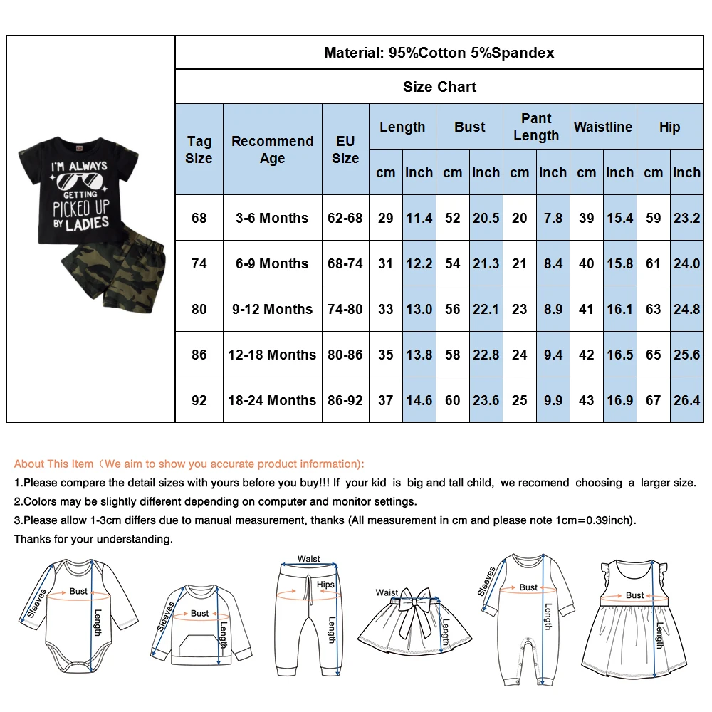 

Infant Boys Newborn Baby Boys Clothes Toddler Short Sleeve Letter T-shirt Camo Shorts 2Pcs Outfits Set Summer Clothing 0-24M D30