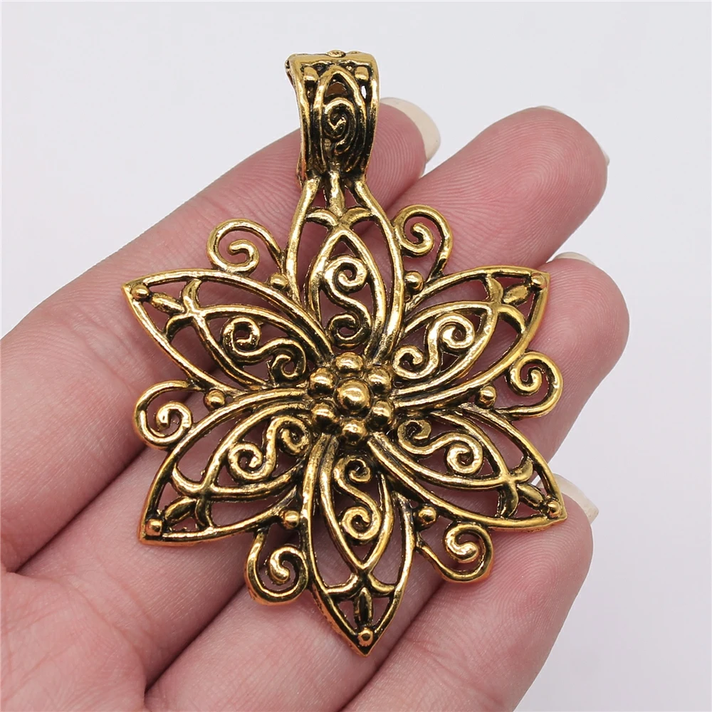 

1Pcs 66x47mm Big Flower Charms For Jewelry Making Hand Made Jewelry Accessories Antique Gold Color Alloy Charms