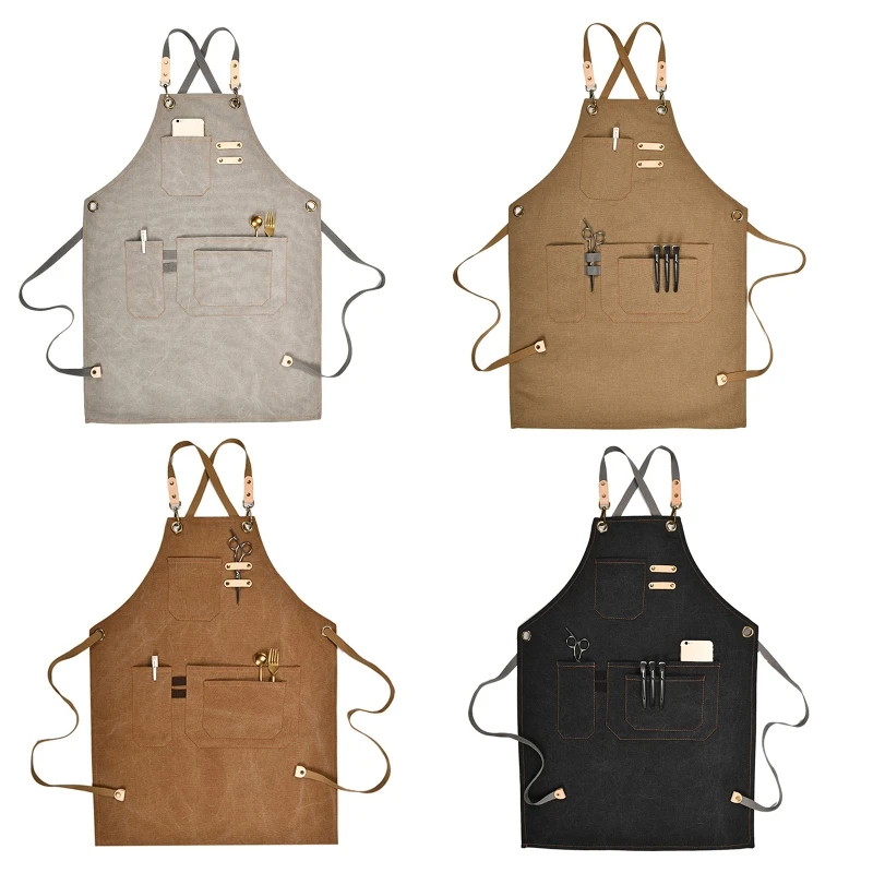 

Canvas Work Apron, Multifunction Tool Aprons with Pockets Back Cross Workshop Ap Dropshipping