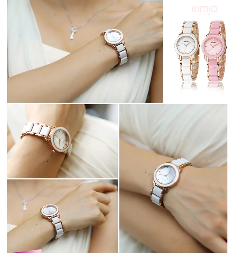 

NO.2Kimio Brand Women Bracelet Watches Lady Fashion Dress Quartz Watch White Simulated Ceramics Wristwatches Waterproof Clock
