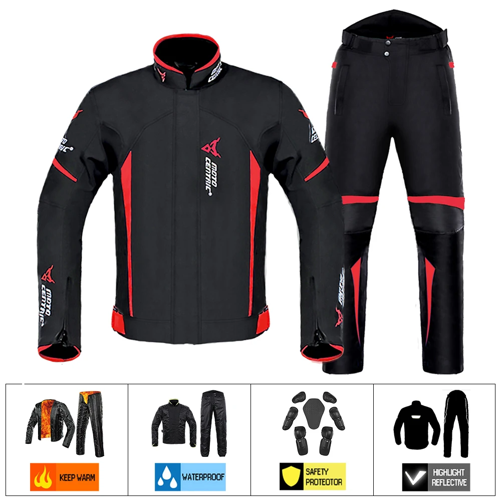 1702-Red Set MOTOCENTRIC, Мужская мотоциклетная куртка, Мото куртка, бронежилет, водонепроницаемый, для езды, для гонок, Jaqueta, Chaqueta, для мотокросса, мотоциклетная куртка - Цвет: 1702-Red Set