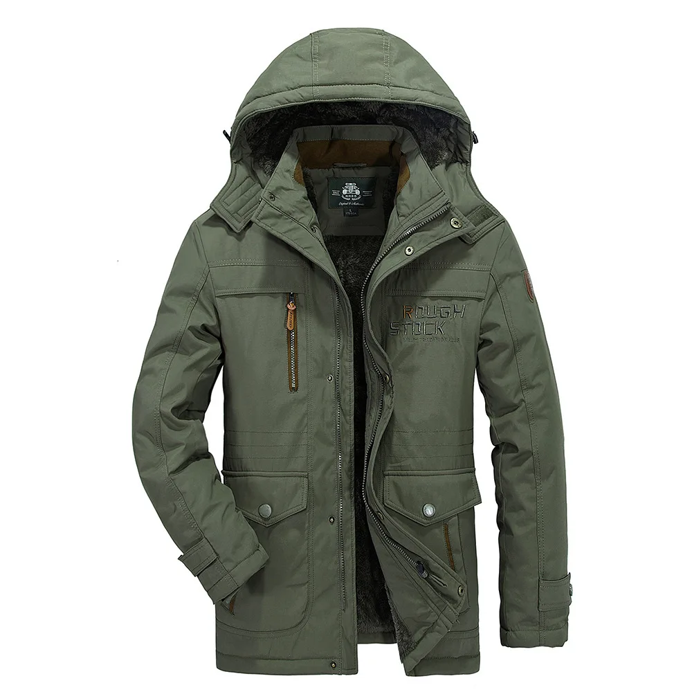 Мужская Утепленная куртка с капюшоном зеленая или синяя теплая большого размера