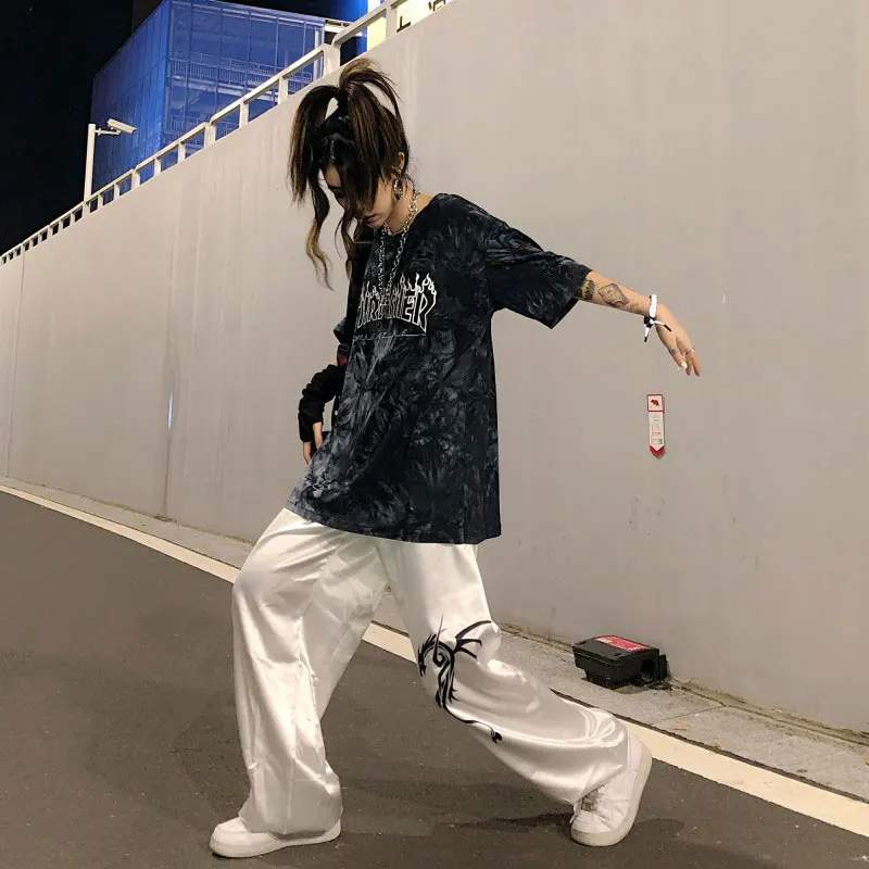 Брюки Харадзюку женская обувь с узором в виде дракона принтом завышенной талией