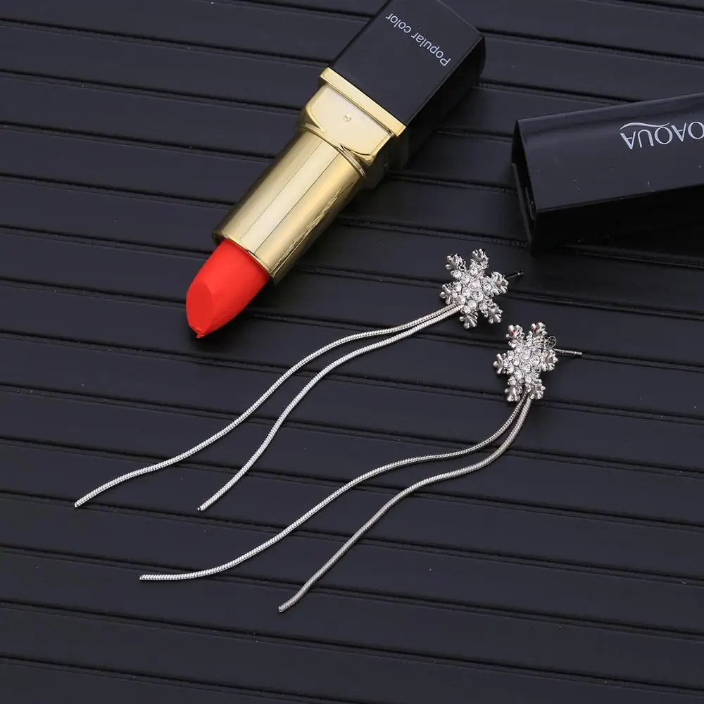 Женские серьги с длинной кисточкой подвеска в виде снежинки свадебные ювелирные