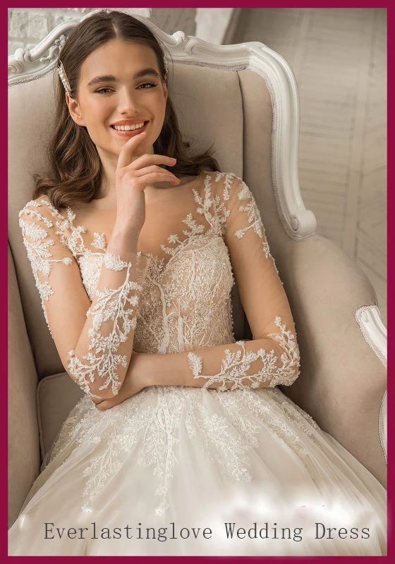 Романтические кружевные свадебные платья а-силуэта Bateau прозрачные Свадебные с