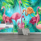 Самоклеящиеся водостойкие обои на заказ, современные 3D Раскрашенные вручную тропические растения, розовые птички Anmail, 3D водонепроницаемые наклейки