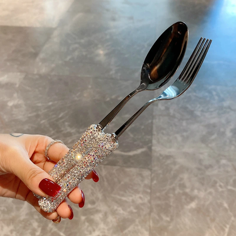 Набор ложка с бриллиантами инкрустацией и вилкой экологически чистый набор из