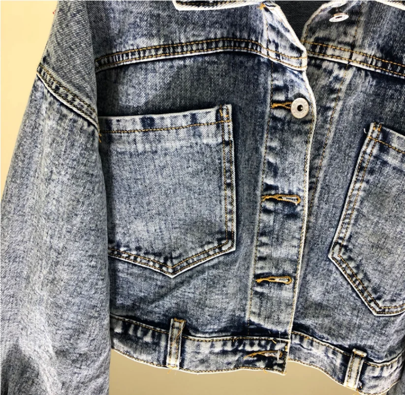 Весна 2020 новые женские тяжелые бахрома из цепочек потертые джинсы короткая