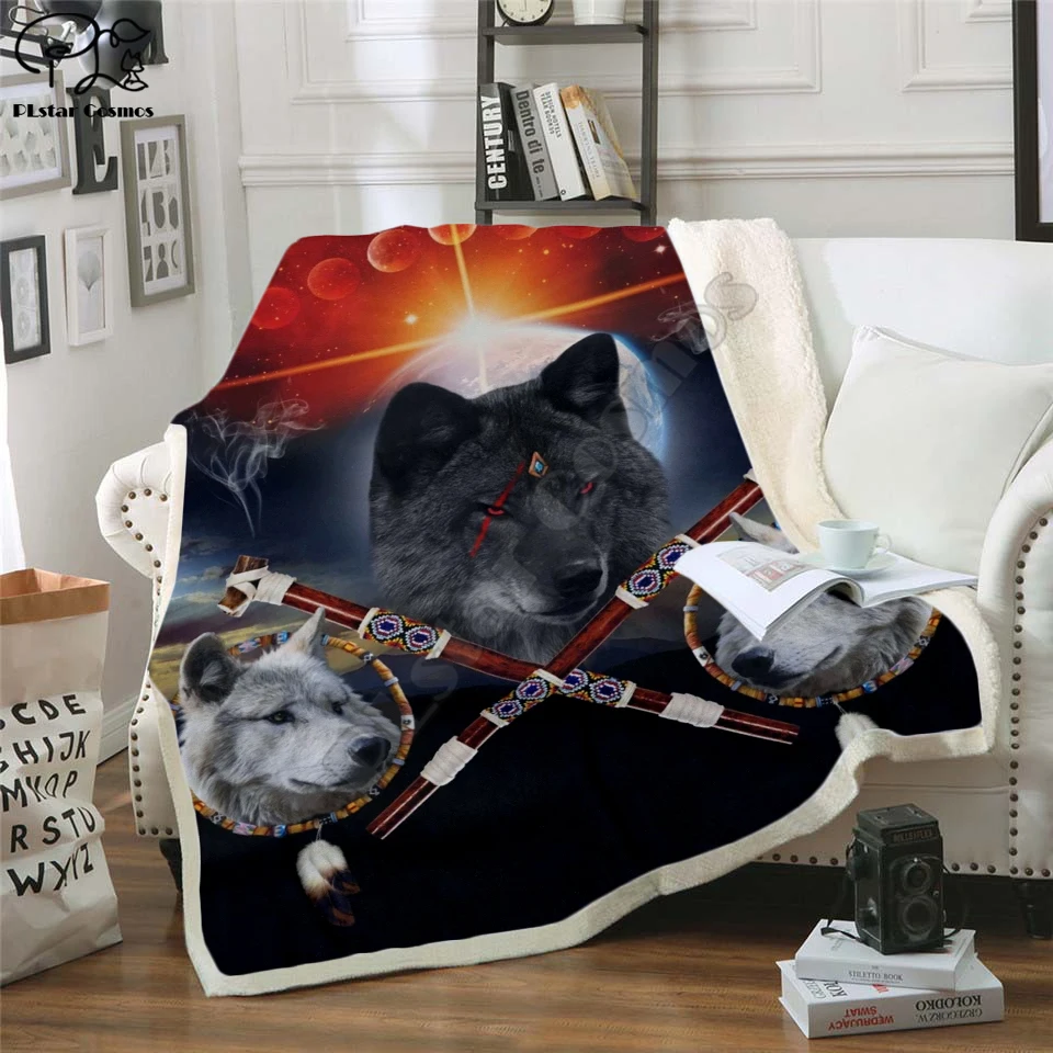 

4 WOLVES WARRIOR DARK Hooded Blanket 3D full printed Wearable Blanket Adults/Child Fleece Blanket style-1