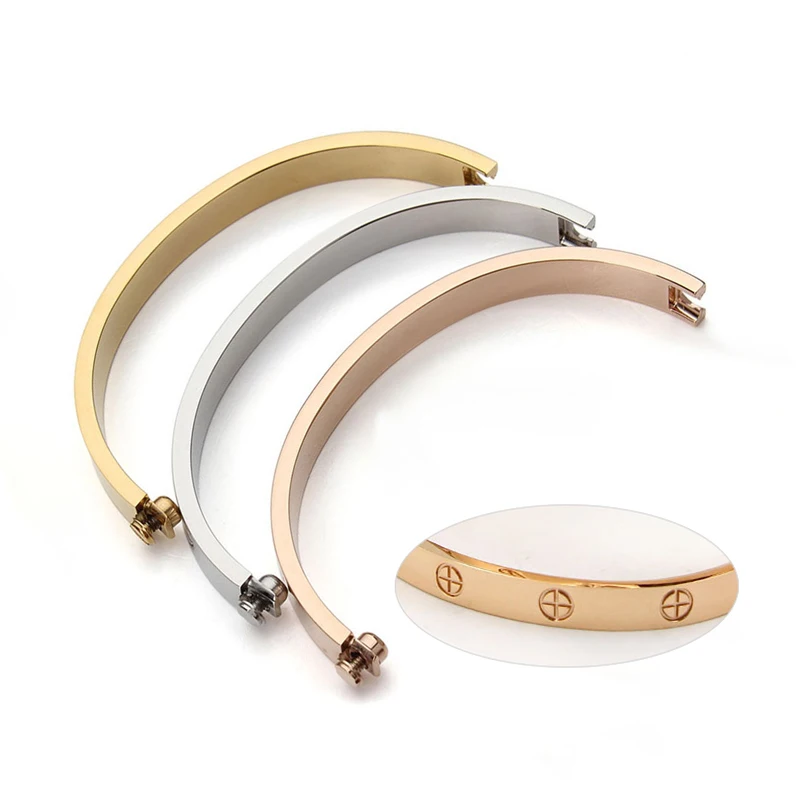 

Cuff Screw Bracelet Bangle Stainless Steel Luxury Love Jewelry With Screwdriver Stone Cross Plus Sign Rose Gold Silver Color