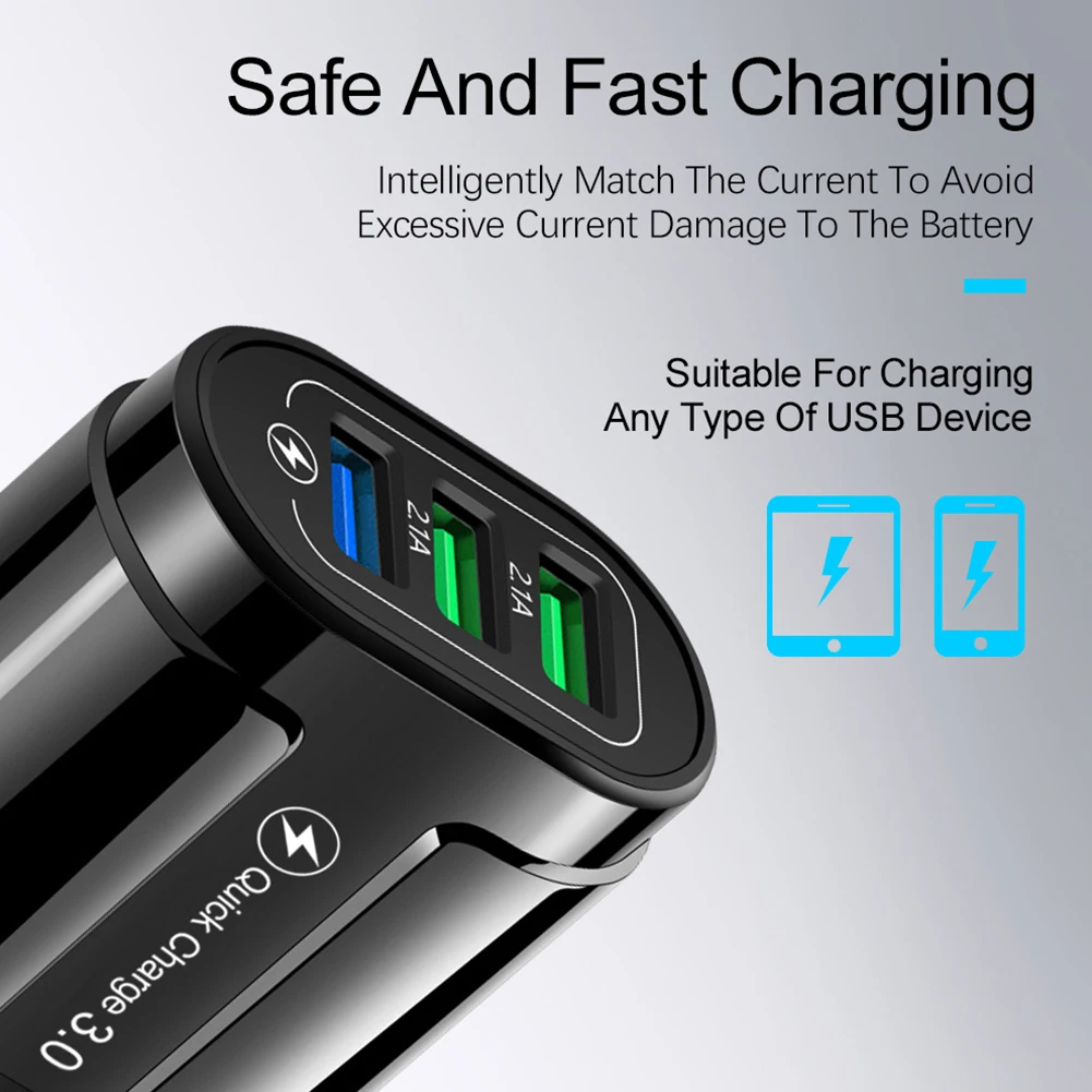 Быстрое зарядное устройство с 3 портами USB QC 0 настенный адаптер для быстрой